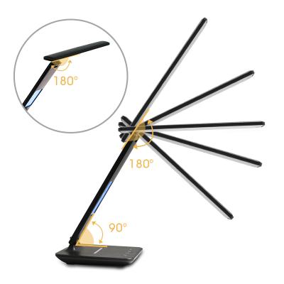 China Folding 10W 3 in 1 LED Table Desk Lamp with Wireless QI Charger Alarm Clock Eye Protect Light Table Lamp for sale