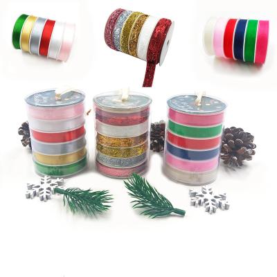 China Snow Deer Merry Christmas Tree Ribbon Set Holiday Party Woven Edge Satin Recyclable Printed Ribbon For Wrapping for sale