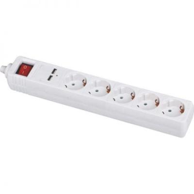 China Xinsheng German Residential/General Purpose EU Power Strip 5-Outlet with Child Protector 2.1A 2 USB Charging Ports, Custom Long Power Cords for sale