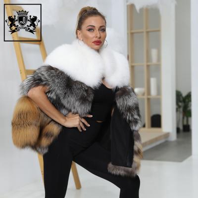 China New Design Collar Stand Women Winter Anti-Shrink Real Janefur Fox Fur Poncho Cape for sale