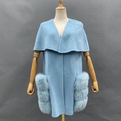 China New Design Ladies Autumn Winter Fashion Elegant Simple Women's Breathable Cashmere Coat With Fox Fur Pockets for sale