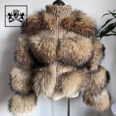 China New Style Women's Genuine Raccoon Fur Jacket Winter Wholesale Anti-shrink Fur Coat for sale