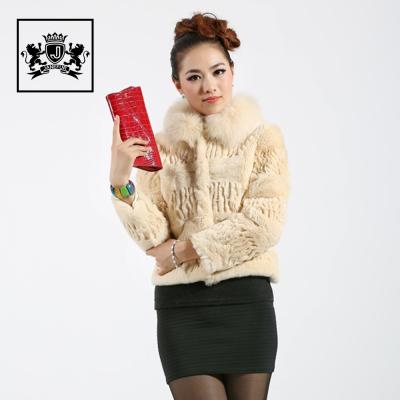 China Solid Color Shorts Style Fox Fur Collar Women Warm Winter Rabbit Fur Coat For Girl for sale