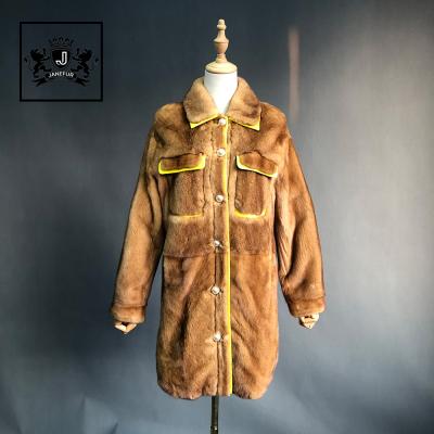 China Durable Imported Mink Fur Coat Women Medium And Long Customized Pearl Buttons for sale