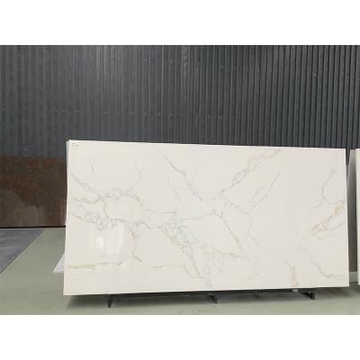 China Modern Popular White Gold Veins Calacatta Marble Slab Top Grade Quartz Stone White Quartz Stone for sale