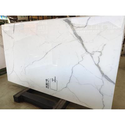 China Modern Calacatta Crystallized Glass Slab Artificial Nano Stone White Glass Stone for sale