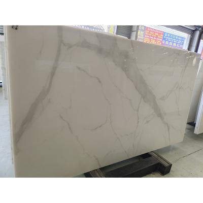 China HTT Modern Stone Calacatta White Slab Crystallized Marmoglass Glass Stone for sale