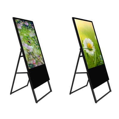 China 43inch Digital Indoor Portable Poster Free Standing Sinage Shows Ultra Thin Design Mobile Foldable LCD Advertising Screen Kiosk for sale