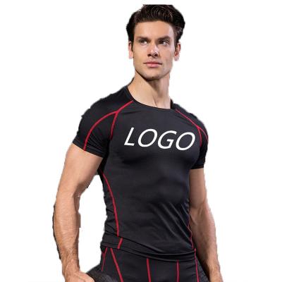 China Running Anti-Shrink Men's T-Shirt Two Single Tone Color Block Gym T-shirt Men Blank Logo Custom for sale