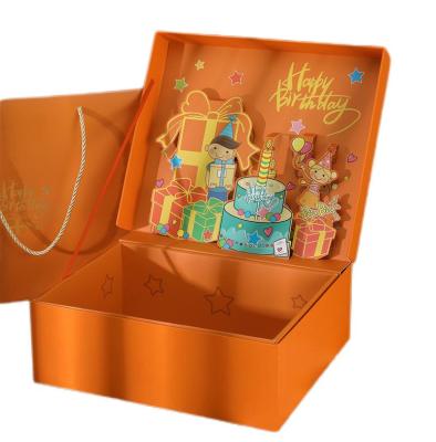 China Recycled Materials Knock Down Cartoon Gift Box Birthday Companion Orange Creative Gift Box for sale