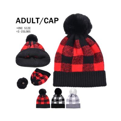 China COMMON Wholesale Unisex Winter Knitted Christmas Plaid Removable Beanies for sale