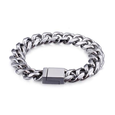 China Wholesale men's fashion steel jewelry gold men's bracelet hiphop bracelet chain side flat titanium bracelet. for sale