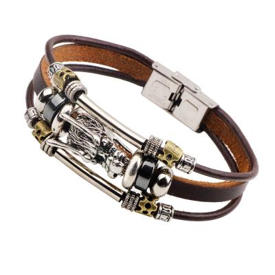 China Wholesale Custom New Chinese Style Hiphop Tap Multilayer Handwoven Leather Bracelet for sale