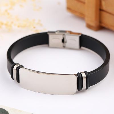 China Silicone Wristband Bracelet Customized New Handmade Laser Engraved Lettering Logo Gift Bracelet Wholesale Silicone Stainless Steel BR00017 for sale