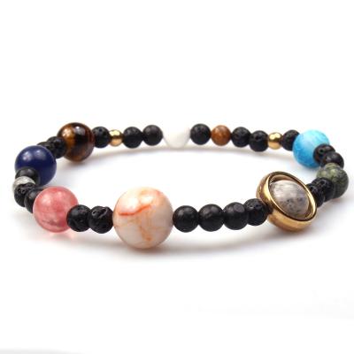 China Fashion Rock Eight Planets Galaxy CLASSIC Handmade Natural Stone Bracelet Elastic Beaded Bracelet For Unisex for sale