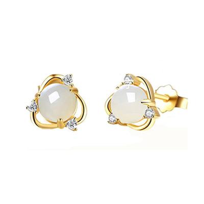 China Newest Fashion Vintage Vintage S925 Natural Jade Stud Earrings Wholesale Silver Stud Earrings For Women for sale