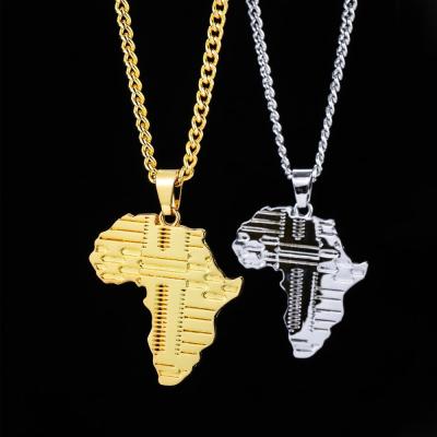 China Map Necklace Classic Hand-Polished African Map Hip Hop Street Necklace Pendant Thick Gold Plated HIPHOP Jewelry for sale