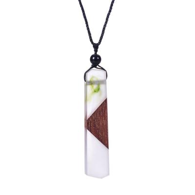 China New Creative Natural Wooden Resin Pendant Necklace Handwoven Resin Sweater Adjustable Necklace FN34 for sale