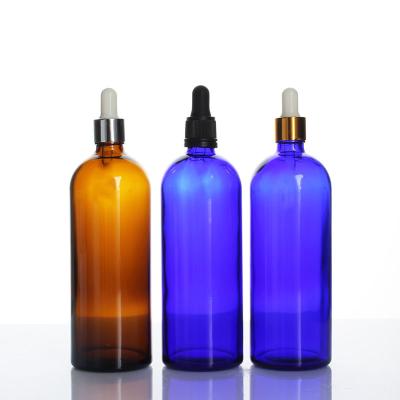 China Fancy 150ml 200ml Amber Blue Green Essential Oil Eco Friendly Glass Cosmetic Packaging Bottle With Dropper for sale