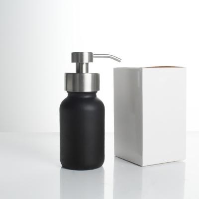 China Personal Care 250ml Matte Black Glass Foaming Soap Pump Bottle With Stainless Steel Foam Pump for sale