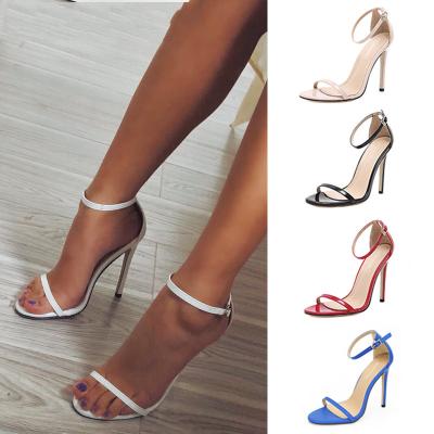 China One Word Summer Simple Chic Round High Heel Buckle High Heel Sandals Sexy Sandals for sale