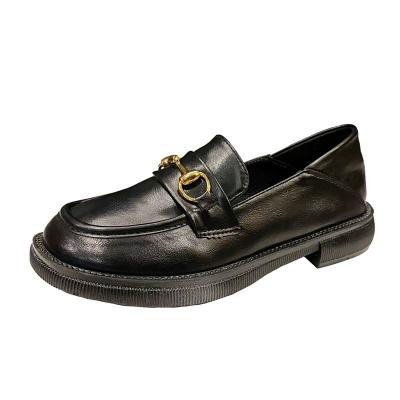 China Fashion trend black leather shoes with soft leather and shallow mouth black leather casual shoes with soft soles college style casual loafers for sale