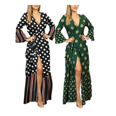 China Breathable Casual Leopard Sheath Long V-Neck Assertive Gait Bandage Floor Length Polka Dot Elegant Maxi Dresses for sale