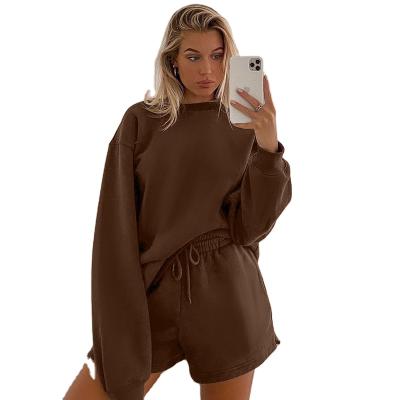 China Breathable 2021 New Arrivals Fall Designs Women Casual Long Sleeve Head 2 Piece Set Two Piece Short Set for sale