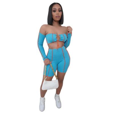 China 2021 New Arrivals Summer Designs Breathable Women Two Piece Long Sleeve Tops With Short Pants Set for sale