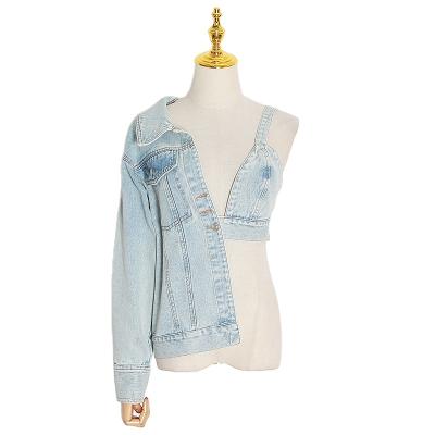 China 2021 Autumn Women's Clothing High Street Breathable Asymmetric Design Wholesale Crop Women's Short Denim Jacket for sale