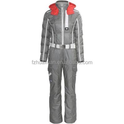 China Breathable Womens Gray Ski Suit Jacket With Hood Detechable Belt Bound Waist for sale