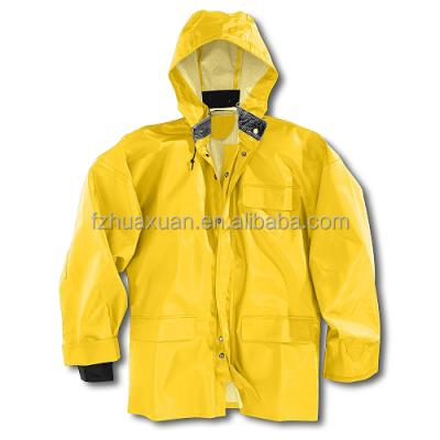 China Waterproof Mens Yellow Shiny Fabric Riancoat With Windproof Cuff And Elastic Drawstring for sale