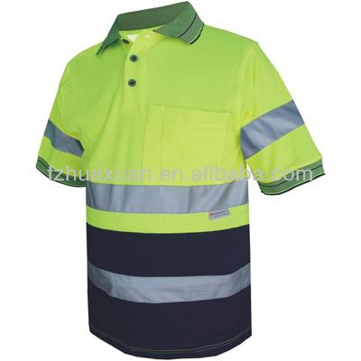 China Plus Size Chic Design Short Sleeves Safety Fluorescent Green Reflective Polo Shirt With Reflective Tape for sale