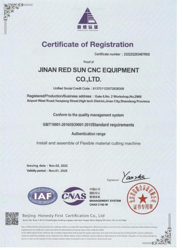 ISO9001 - Jinan Red Sun Cnc Equipment Co., Ltd.