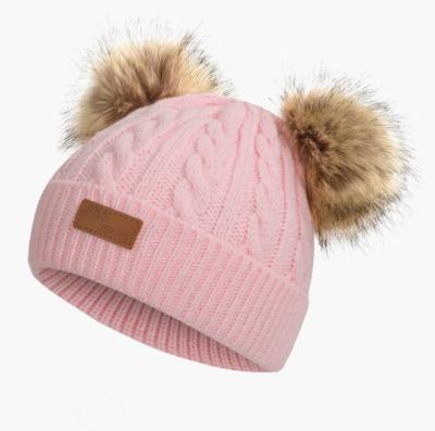 China COMMON Customize New Angora Baby Knitted Hat Pom Pom Detachable Fur Beanie Knit Real Baby/Boy Winter Hat Raccoon Fur Hat for sale