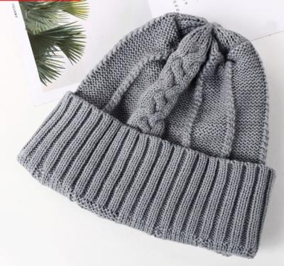 China JOINT Plain Solid Color Soft Cable Knitted Eco Friendly Recycled Polyester Beanie Hat for sale