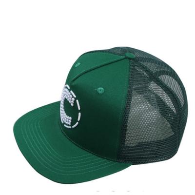 China JOINT Logo Embroidery Green Snapback Custom Hat Mesh Back Cotton Trucker Hat for sale