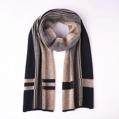 China Pure Wool Woolen Scarf For Man Cashmere Stripe Knitting Jacquard Winter Scarf Gentlemen Business Scarves for sale