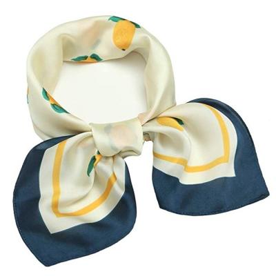 China 70*70 Square Silk Lemon Printed Ladies Square Bandana Satin Women Scarf for sale