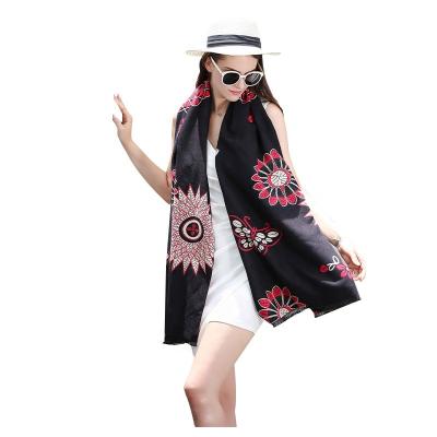 China Wholesale Viscose Elegant Cashmere Jacquard Sun Flower Paterrn Shawls For Ladies Warm Winter Wraps Women's Long Scarf for sale