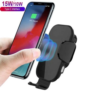 China With FM and AI Voice 10W Voice Transmitter Tooth Coil Auto Induction Qi Car Phone Blue Fast Wireless Charger For iPhone For Samsung Car Phone Holder For Xiaomi For Huawei for sale