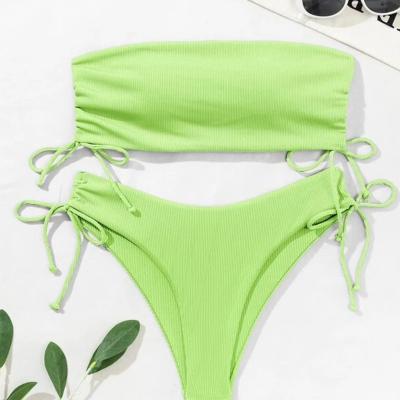 China Custom Made Women's Beach Wear Breathable Solid Waist Swimsuit Summer Push Up High Bikini Top Pink for sale