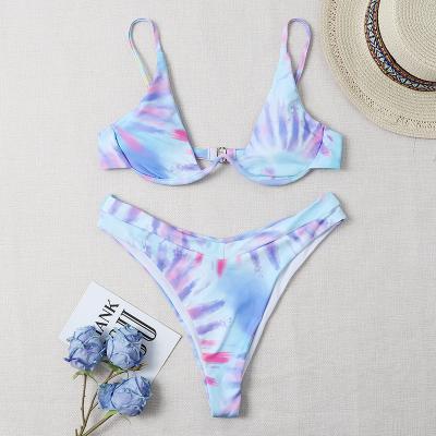 China Logo Girl Summer Full Printed High Waisted Tankini Breathable Custom Tie Dye Sexy Two-Piece Thong Bikini for sale