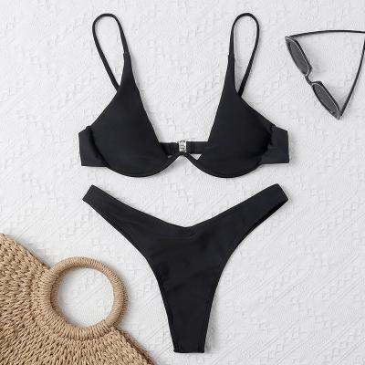 China Wholesale Breathable Black Solid Two Piece Elasticity Women Summer Beach Wear High Waisted Bikini Bottoms for sale