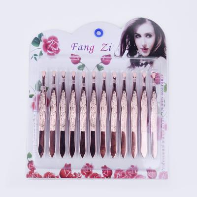 China Cheap Eyebrow 12 Pcs Eyebrow Tweezers Set Rose Gold Stainless Steel Eyelash Tweezers Eyelash Curler for sale