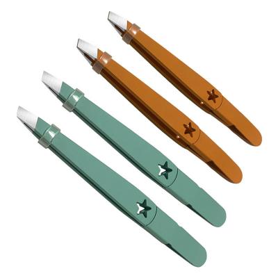 China Oblique metal and stainless steel eyebrow tweezers for inveterate hair removal for sale