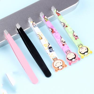 China Metal Cartoon Printing Professional Stainless Facial Hair Remover Tweezers Private Label Girl Eyebrow Tweezers for sale