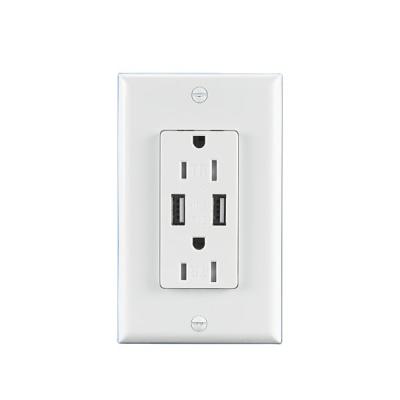 China 15A 125V commercial duplex receptacle with two USB ports for sale