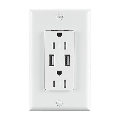 China Commercial American Standard 2 Ports USB Wall Outlet USB Charger Outlet 125V 15A 4.2A for sale