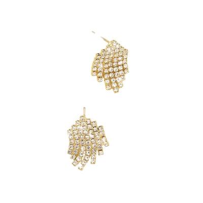 China Nickel-Free Lead-Free DL1A41 Earrings high-end temperament, full of diamond leaf earrings, fashion fringe earrings, new stud earrings, light luxury for sale